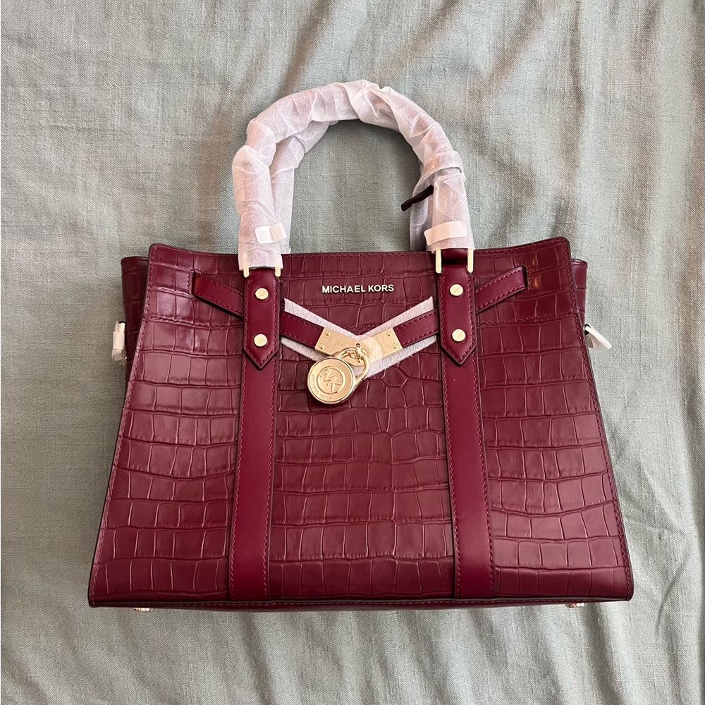 Michael Kors Nouveau Hamilton Large Crocodile Embossed Leather Satchel